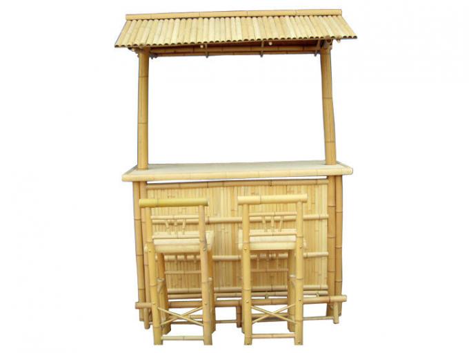 ชุดแท็กกี้บาร์ไม้ยางที่มีหลังคาไม้ยางสําหรับลานหลังและสวน เฟอร์นิเจอร์บาร์สําหรับการบันเทิงกลางแจ้ง 0