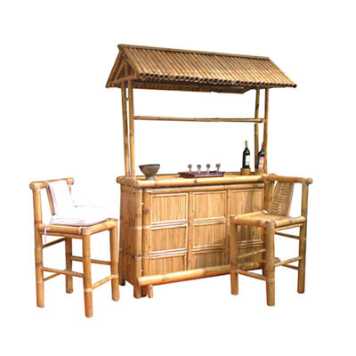 Waterproof Outdoor Bamboo Tiki Bar Set with Slat Roof 220cm Height Eco-Friendly Natural Bamboo Bar Counter for Garden Beach Party