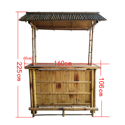 แท่งไม้ไผ่ Tiki ความสูง 220 ซม. พร้อมหลังคา 4 ชิ้นสตูลบาร์ไม้ไผ่