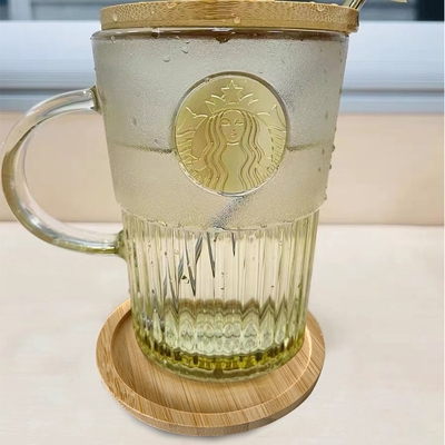 6 แพ็ค 9 ซม. ที่รองแก้วไม้ไผ่ทรงกลมเลเซอร์โลโก้บาร์ Home Cup Coasters