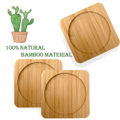 6 แพ็ค 9 ซม. ที่รองแก้วไม้ไผ่ทรงกลมเลเซอร์โลโก้บาร์ Home Cup Coasters