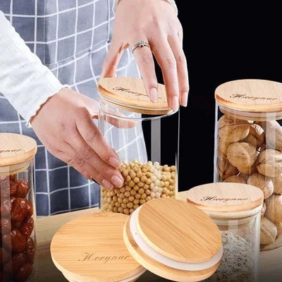 Mildewproof Custom ฝาไม้ซีเรียลบิสกิตขวดเก็บ Home Kitchen Use