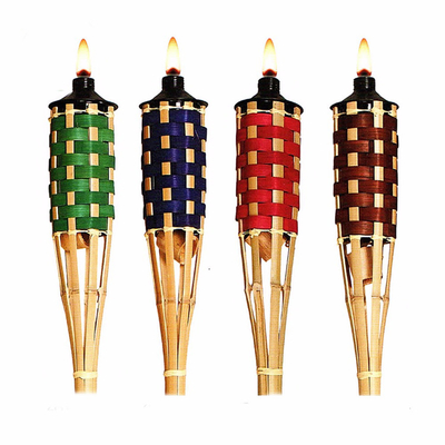 ไฟฉายไม้ไผ่ธรรมชาติกลางแจ้งขนาด 110 ซม. Citronella Torch สำหรับไฟสวน Luau Party
