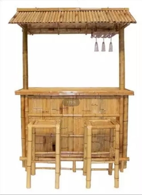 Cabana Party Bamboo Tropical Tiki Bar 220x160cm พร้อมสตูลชั้นวางของใต้ตู้