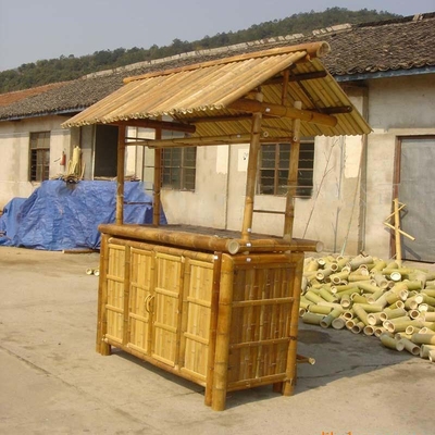 Cabana Party Bamboo Tropical Tiki Bar 220x160cm พร้อมสตูลชั้นวางของใต้ตู้