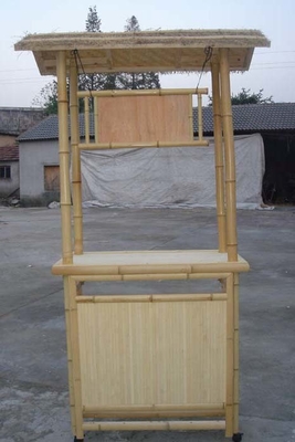 Cabana Party Bamboo Tropical Tiki Bar 220x160cm พร้อมสตูลชั้นวางของใต้ตู้
