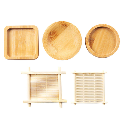 ที่รองแก้วไม้ไผ่แบบกำหนดเองเป็นมิตรกับสิ่งแวดล้อมชุดถาดกาแฟ Eco-set ถาดสี่เหลี่ยม / กลมไม้ไผ่