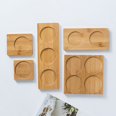 ที่รองแก้วไม้ไผ่แบบกำหนดเองเป็นมิตรกับสิ่งแวดล้อมชุดถาดกาแฟ Eco-set ถาดสี่เหลี่ยม / กลมไม้ไผ่