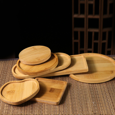 ที่รองแก้วไม้ไผ่แบบกำหนดเองเป็นมิตรกับสิ่งแวดล้อมชุดถาดกาแฟ Eco-set ถาดสี่เหลี่ยม / กลมไม้ไผ่
