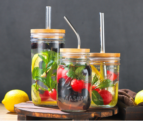 ที่เก็บของในครัว Jar ฝาขวดไม้ไผ่สี่เหลี่ยมกลมพร้อมวงแหวนซิลิโคน Airtight
