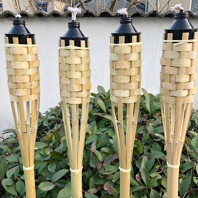 ไส้ตะเกียงครอบคลุมคบเพลิงไม้ไผ่ธรรมชาติสำหรับไฟสวน Luau Party