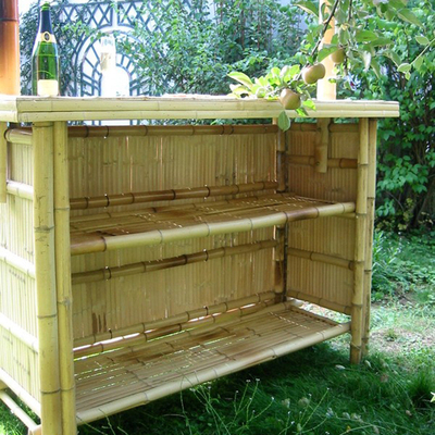 Cabana Party Bamboo Tropical Tiki Bar 220x160cm พร้อมสตูลชั้นวางของใต้ตู้