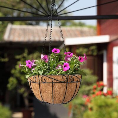 Premium Round Shape Coir Hanging Baskets Complete With Coir Liners, Breathable Natural Coir Plant Hangers For Garden & Home Decor