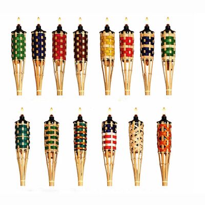 คบเพลิงไม้ไผ่ธรรมชาติสำหรับแคมป์ปิ้งกลางแจ้ง ตกแต่งงานปาร์ตี้ในสวน คบเพลิงไฟทำมือเป็นมิตรต่อสิ่งแวดล้อม กันน้ำ